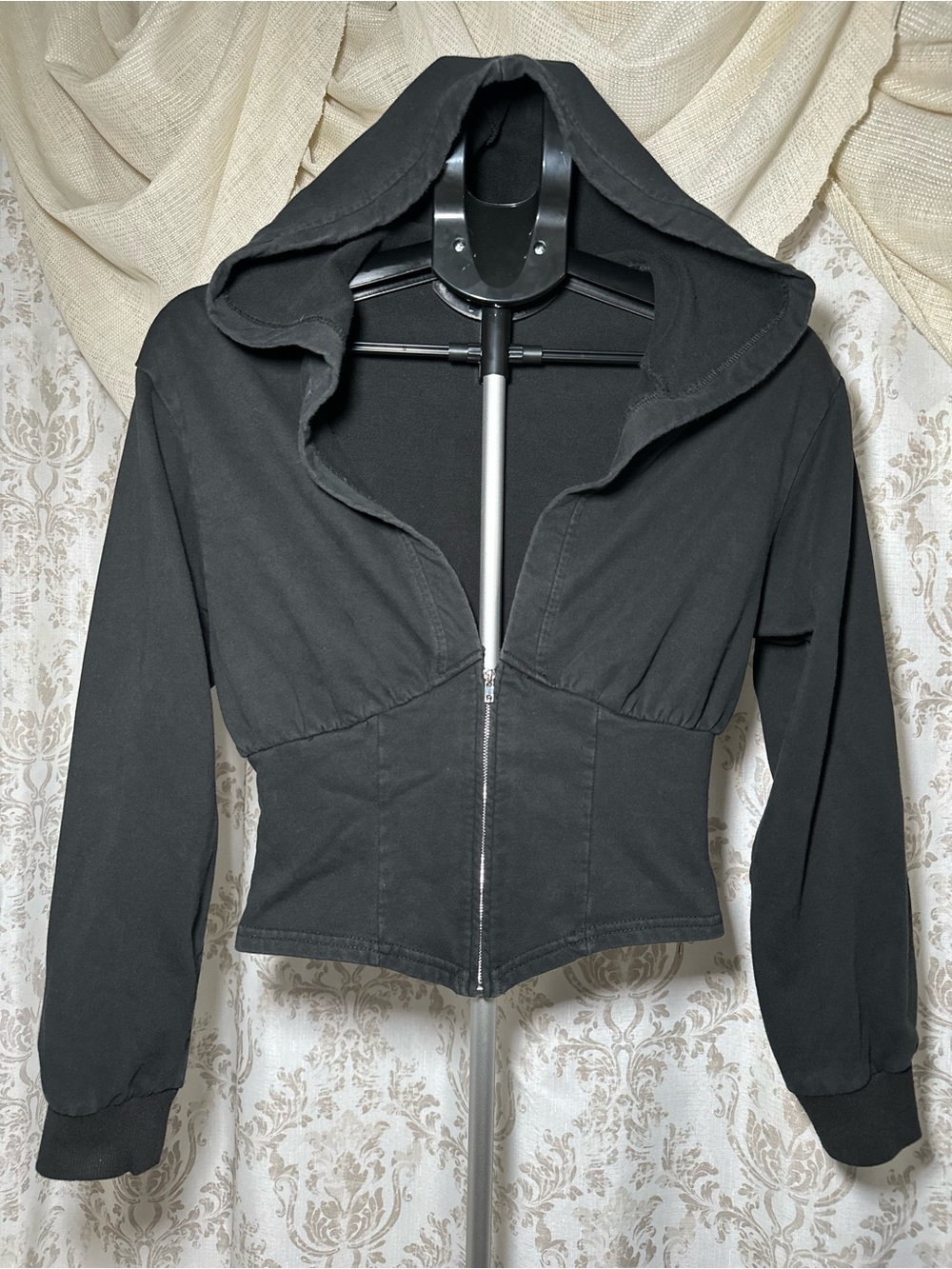 Cider Corset Style Black Zip Up Hoodie